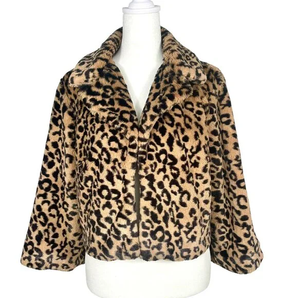 CAbi Vintage 179 Lola Cropped Faux Fur Leopard Print Indie Sleaze Jacket Size M - Picture 1 of 11